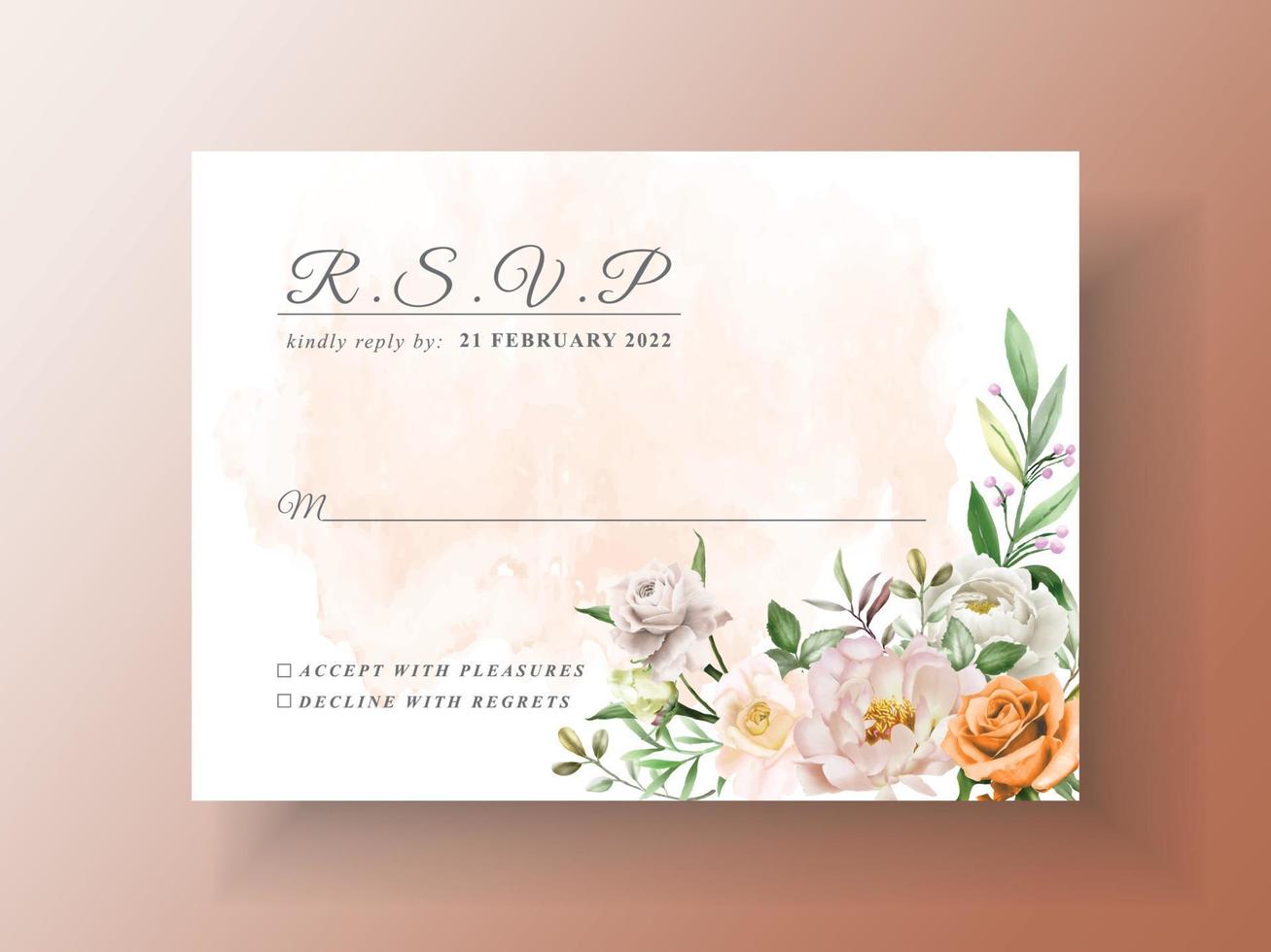 belle carte d'invitation de mariage avec une élégante fleur et feuilles aquarelle vecteur