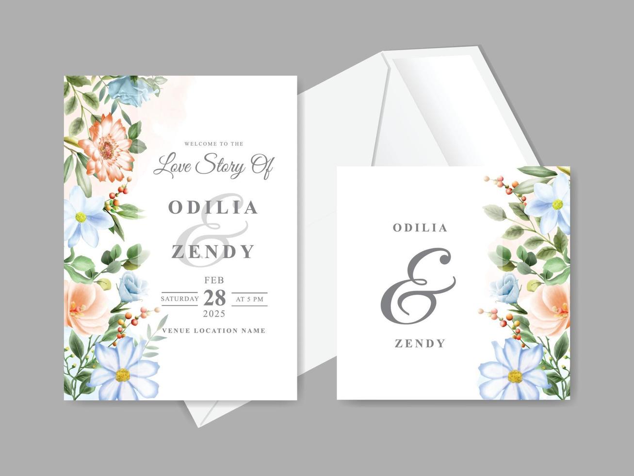 modèle d'invitation de mariage élégant avec un beau design floral vecteur