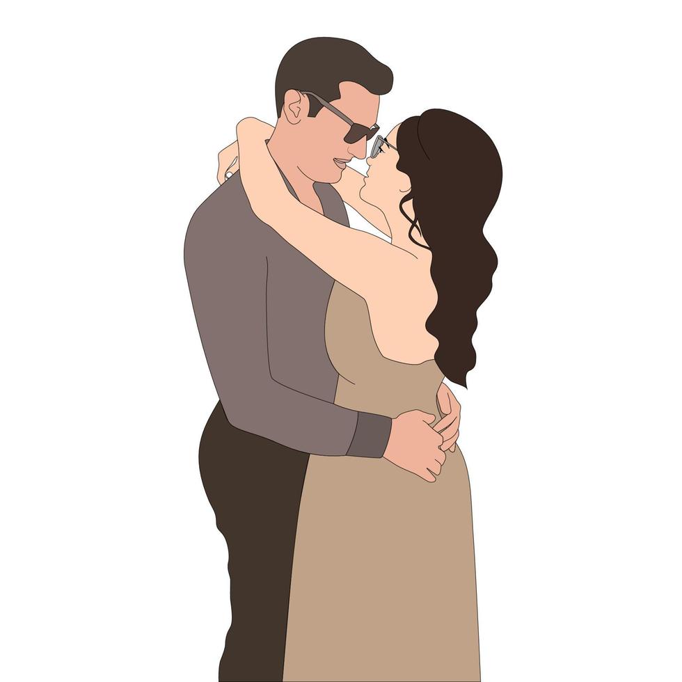 joyeuse saint valentin, couple romantique regardant dans les yeux illustration vectorielle de personnage sur fond blanc, illustration de personnage pour des projets de thème de jeune couple comme le mariage et la saint valentin. vecteur