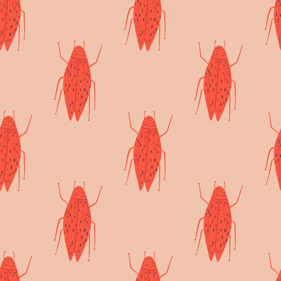 les insectes rouges ornementent un motif stylisé sans couture. impression créative de la faune avec fond rose. toile de fond d'animaux de dessin animé. vecteur