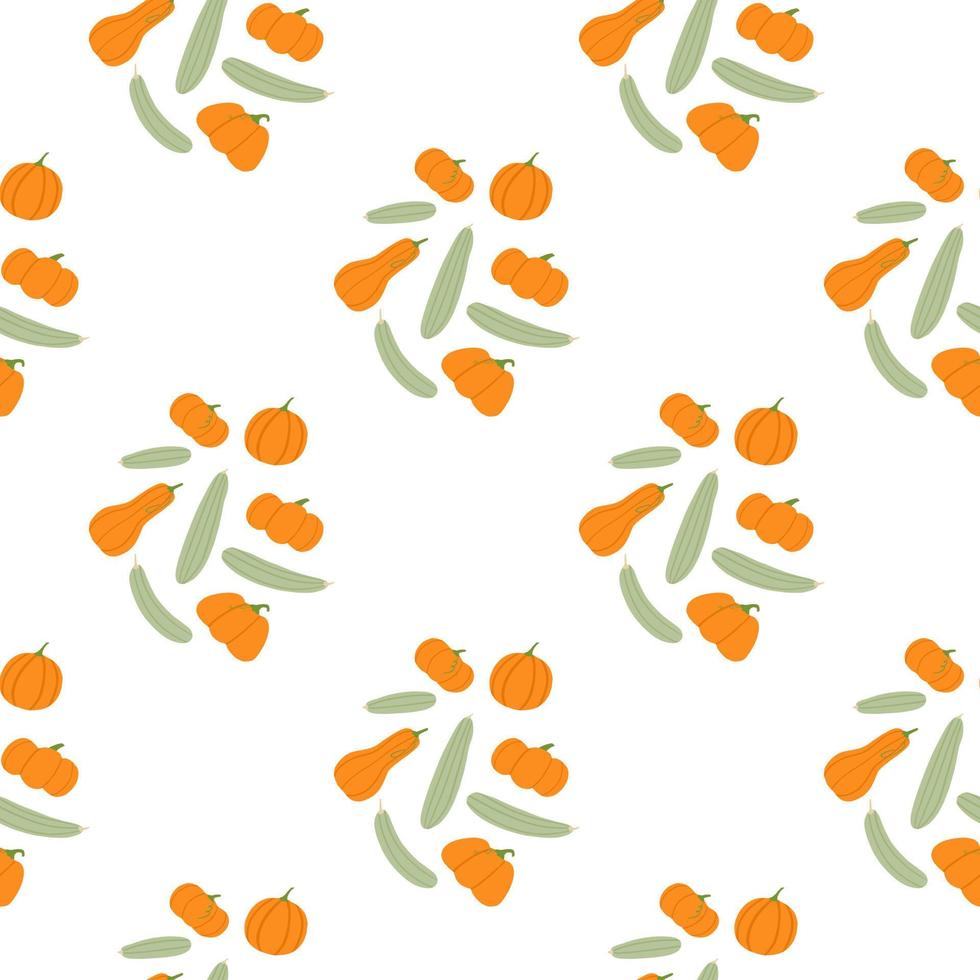 motif plat abstrait isolé de citrouille et de courgette sans couture. éléments orange et gris vif sur fond blanc. oeuvre stylisée. vecteur