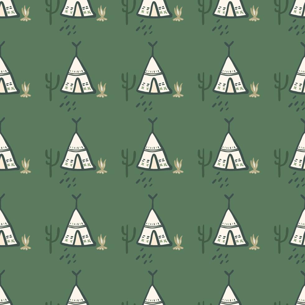 mignon modèle sans couture de tipi sur fond vert. style natif. papier peint tribal. vecteur