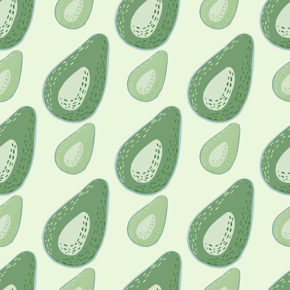 motif de dessin animé isolé sans couture avec demi-silhouettes d'avocat. imprimé de fruits simple dans une palette verte sur fond blanc. vecteur