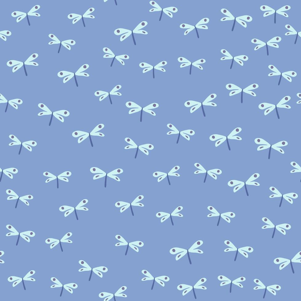 motif sans couture de libellule aléatoire sur fond bleu. fond d'écran mignon de libellules. vecteur