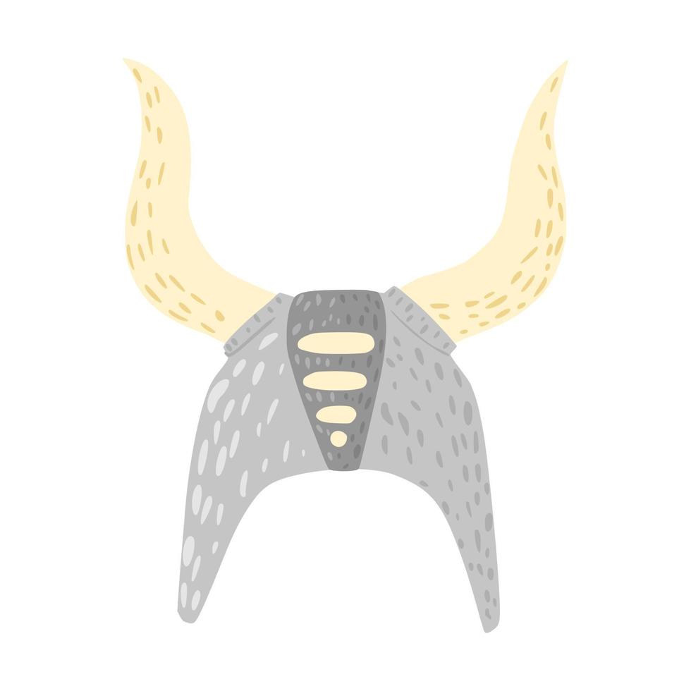 casque long avec de grandes cornes isolé sur fond blanc. dessin animé mignon arme de viking dans un style doodle. vecteur