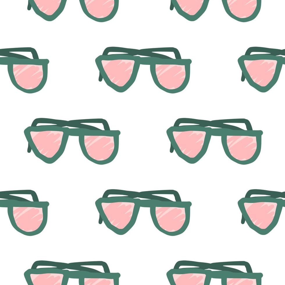 lunettes de soleil doodle modèle sans couture de silhouettes. imprimé hipster rose isolé sur fond blanc. vecteur