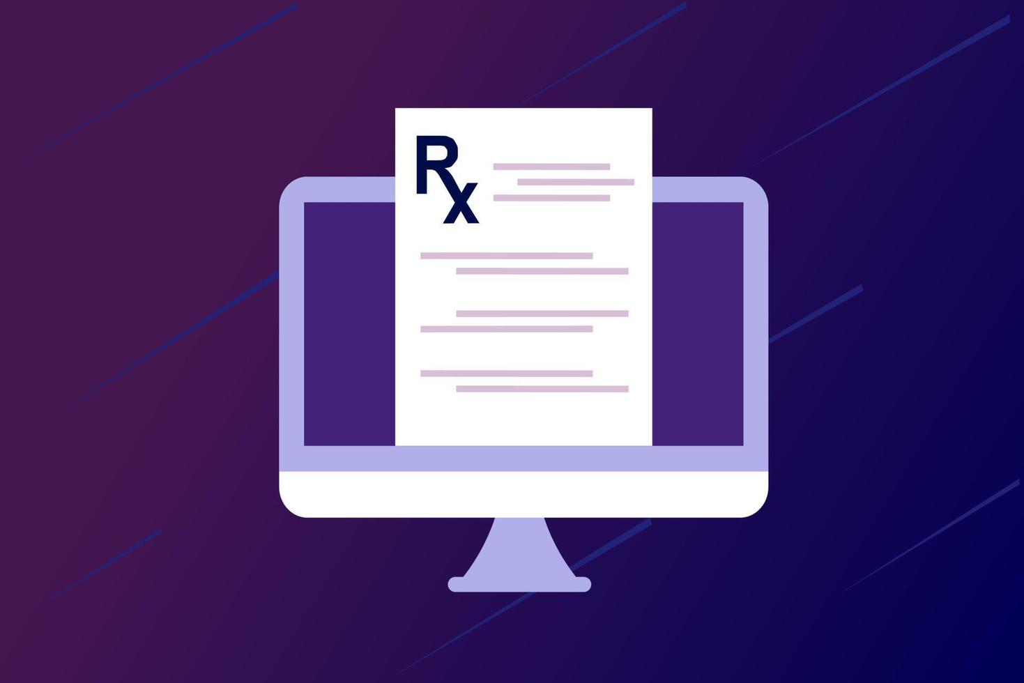 document numérique de prescription médicale en ligne ou rapport de résultats de test en ligne sur écran d'ordinateur mobile. concept de pharmacie pharmacie, diagnostic, hôpital, soins de santé. illustration vectorielle plane. vecteur