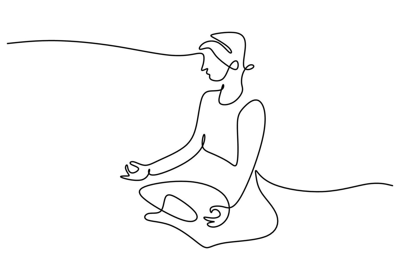 une seule ligne continue de femme assise yoga sur fond blanc. vecteur