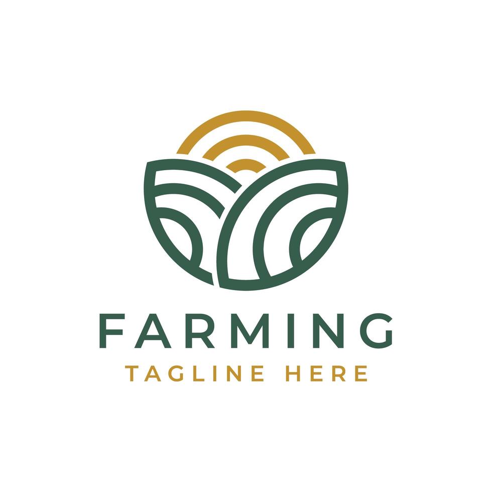 terre agricole avec création de logo sun line vecteur