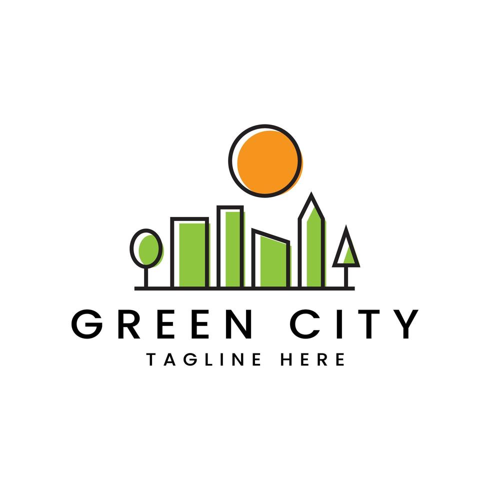 ville verte moderne avec concept de logo soleil vecteur
