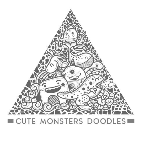 doodle monstre mignon Dans le vecteur de cadre de style triangle.