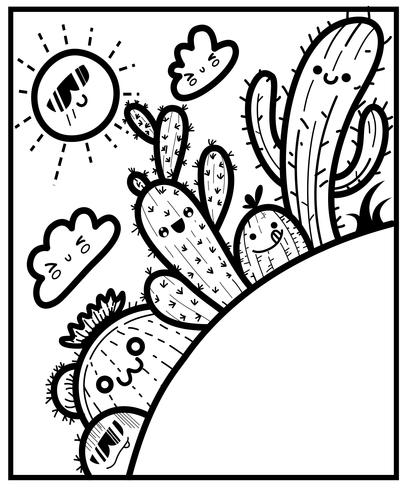 Vecteur de doodle toon mignon voiture cactus.