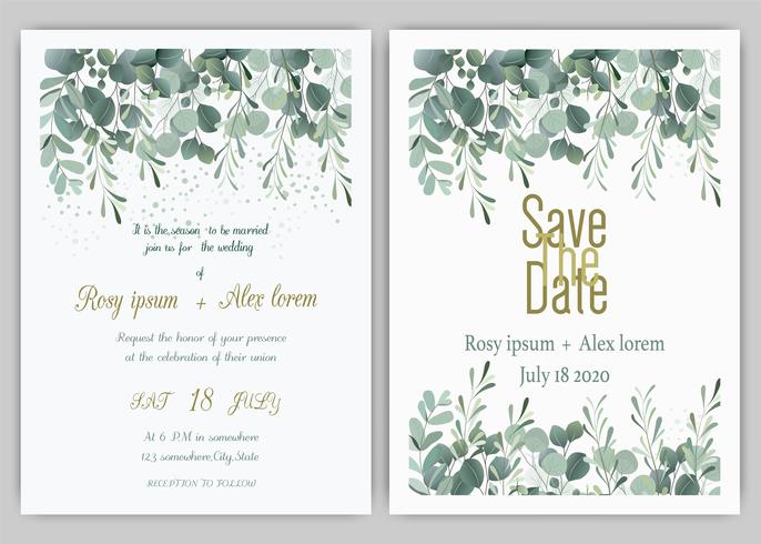 Invitation de mariage de verdure, invitation de mariage de modèle eucalyptus. vecteur