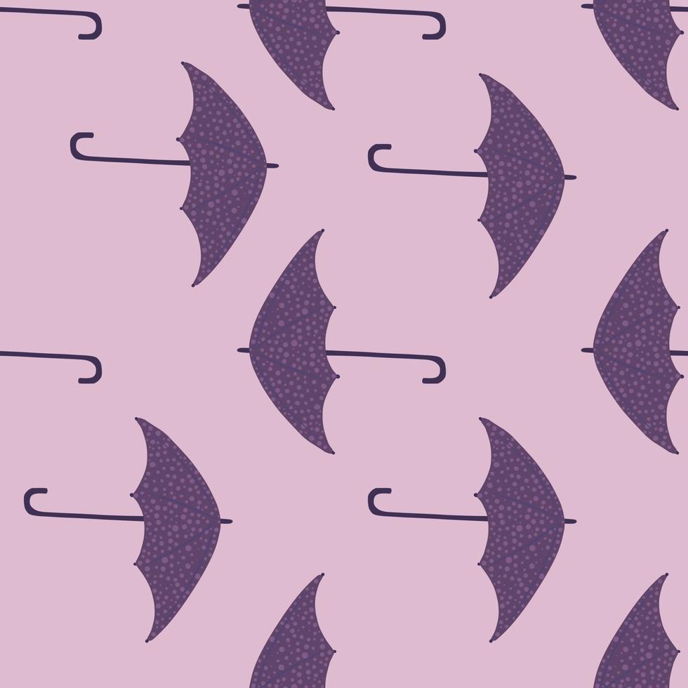 modèle de saison de doodle simple et harmonieux avec des silhouettes de parapluie. accessoire de protection contre la pluie imprimé dans les tons violet et lilas. vecteur