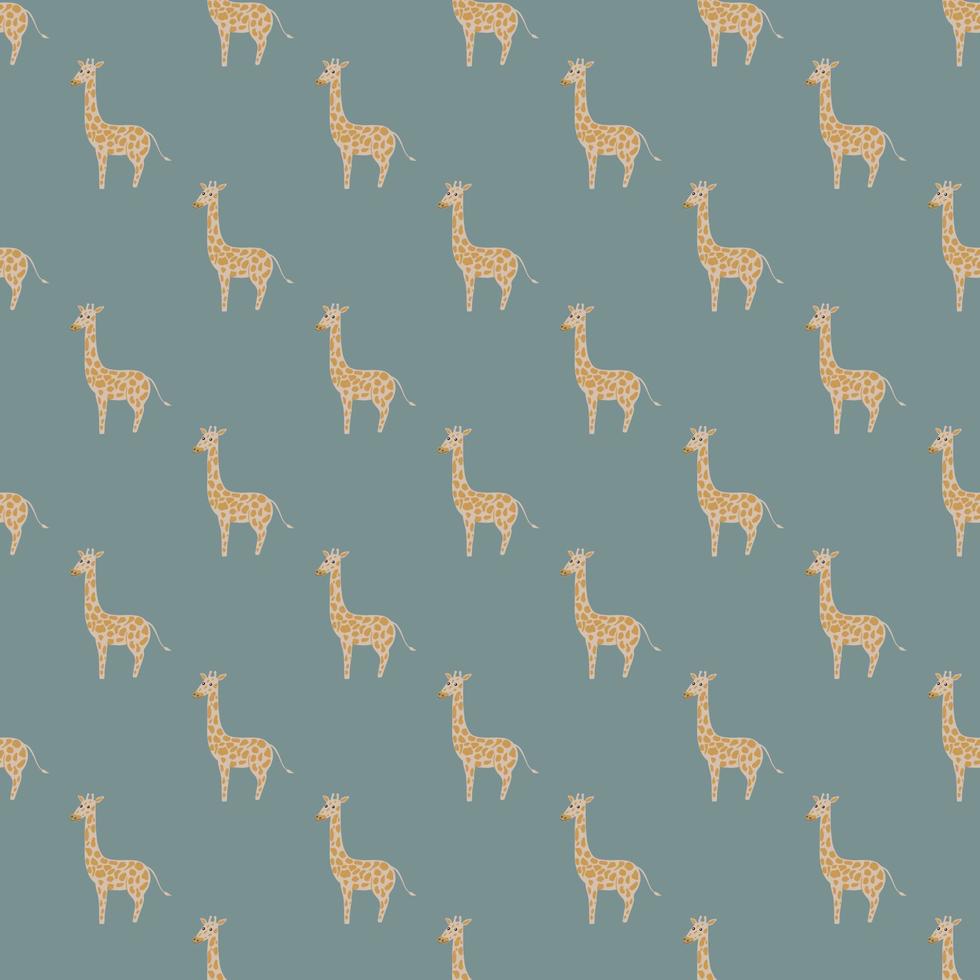 modèle sans couture drôle d'enfants avec des silhouettes de girafe beige simple de dessin animé. fond bleu pâle. vecteur