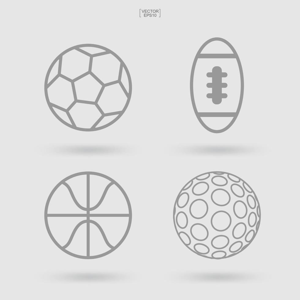 ensemble d'icône de ballon de sport. signe de sport abstrait et symbole du football, du football, du basket-ball et du golf. icône plate simple pour site Web ou application mobile. vecteur. vecteur