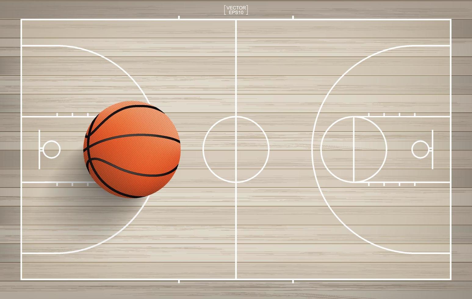 ballon de basket dans la zone du terrain de basket. avec fond de motif en bois. vecteur. vecteur