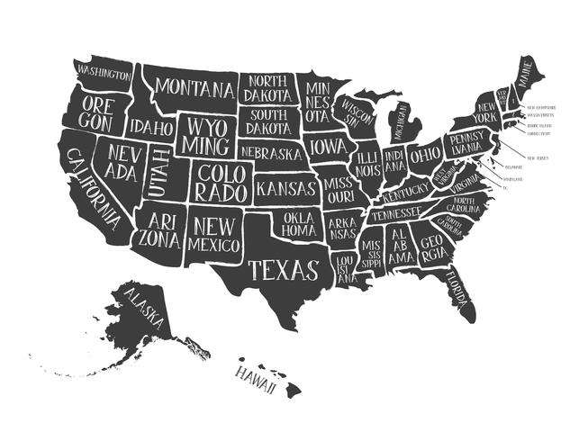 Affiche Carte Américaine Vintage Avec Noms Des Etats vecteur