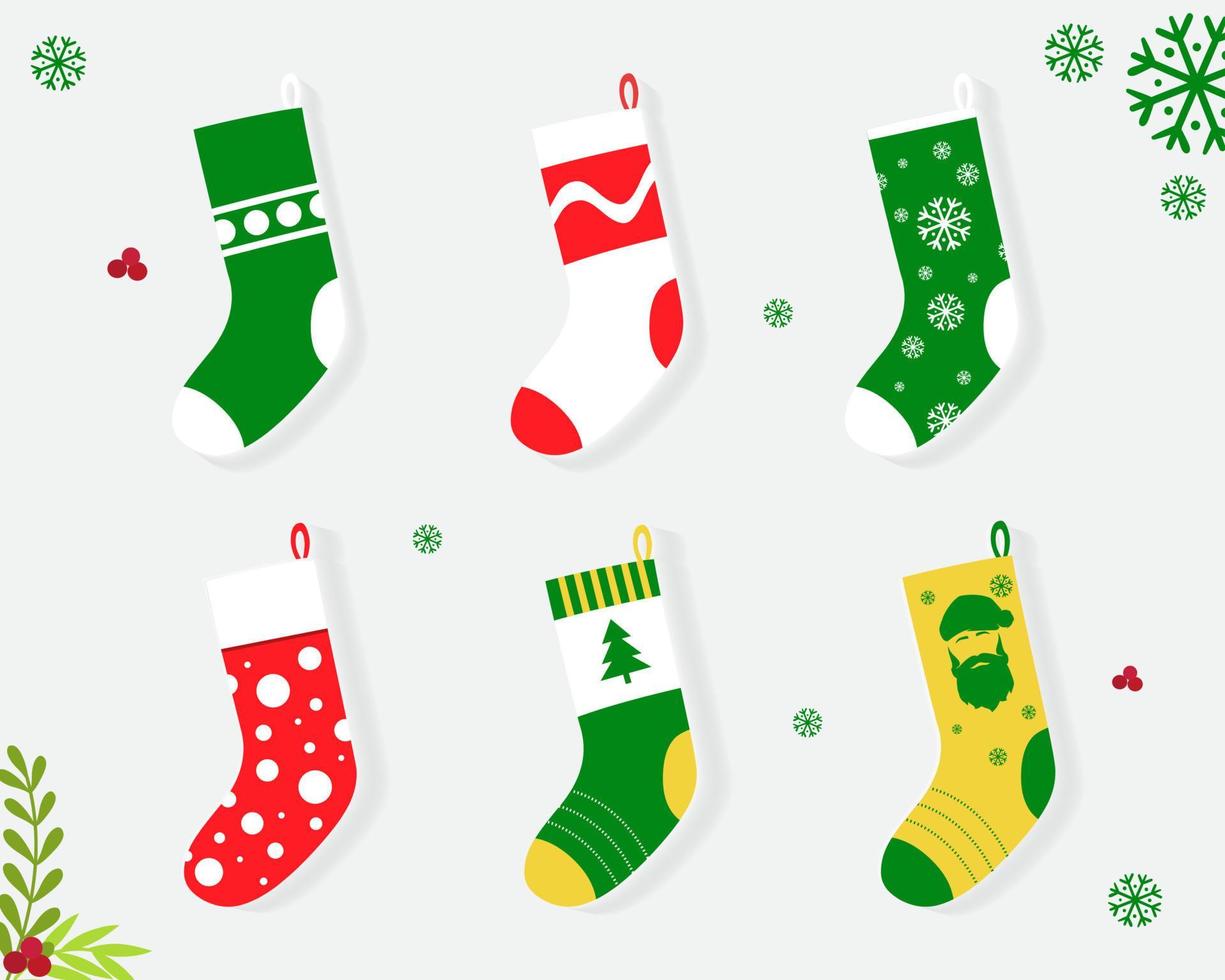 collection de chaussettes de noël. lot de chaussettes colorées. définir des chaussettes élégantes illustration vectorielle vecteur