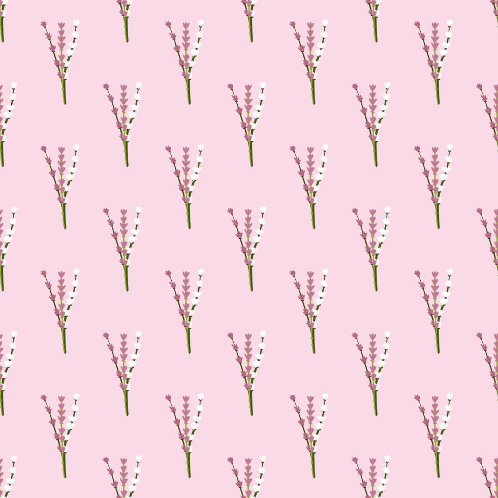 motif botanique sans couture avec ornement lavande de couleur rose. fond rose pastel. oeuvre de griffonnage. vecteur