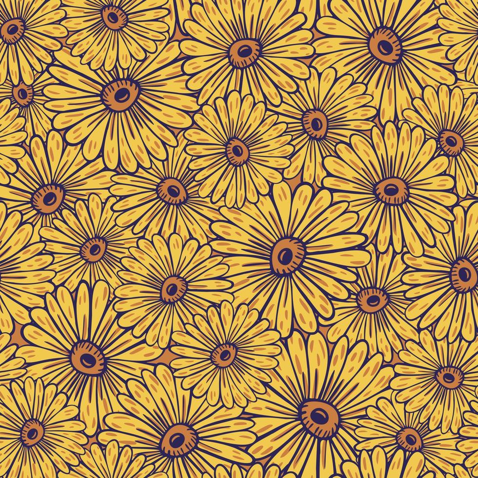 modèle sans couture de style été avec impression d'éléments de tournesols aléatoires jaunes. oeuvre décorative de fleurs. vecteur