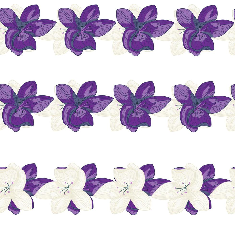 motif de doodle sans couture de nature abstraite avec des formes de fleurs de contour violet. fond blanc. vecteur