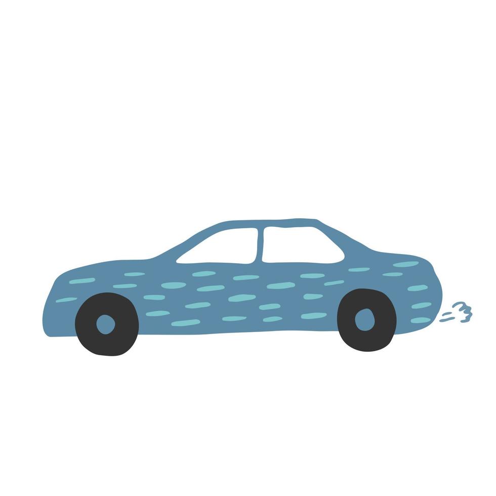 petite voiture bleue dans un style doodle. transport automobile d'enfants mignons. vecteur