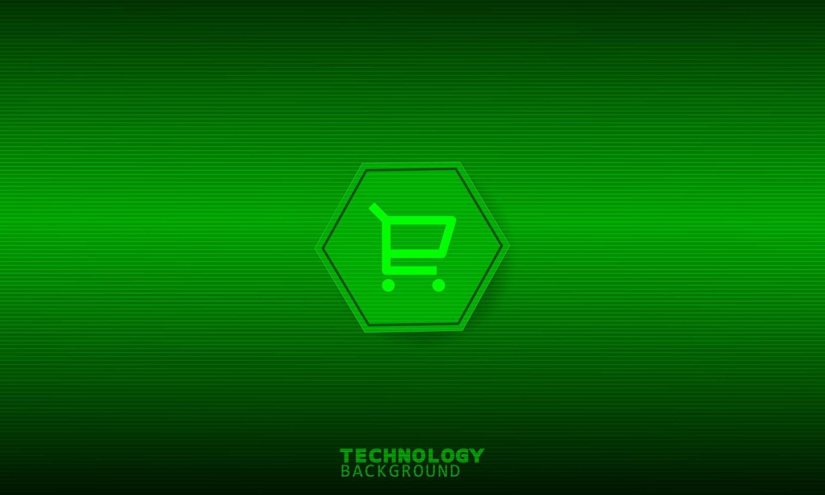 icône de panier shopping dans un hexagone vert avec un fond vert. vecteur