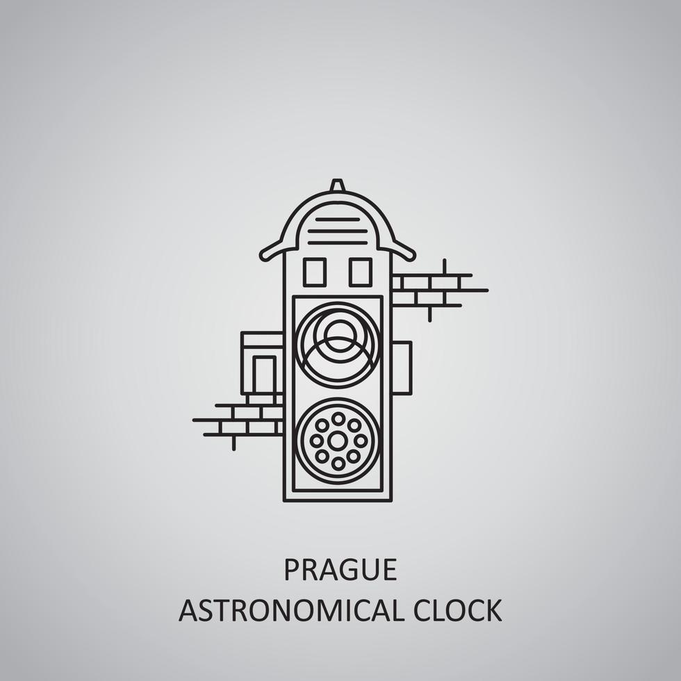 icône de l'horloge astronomique de prague sur fond gris. république tchèque, prague. icône de la ligne vecteur