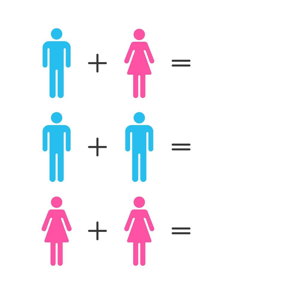 ensemble de modèles de symboles de genre et d'icônes de relation. notion d'orientation. icônes masculines et féminines. vecteur