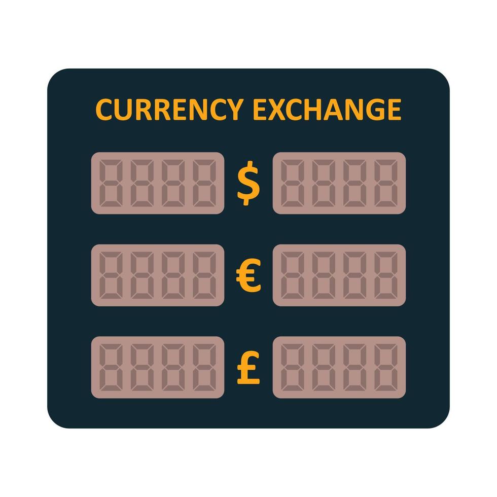 affichage électronique de change à led. taux de change des devises étrangères. icône usd, eur, gbp. vecteur