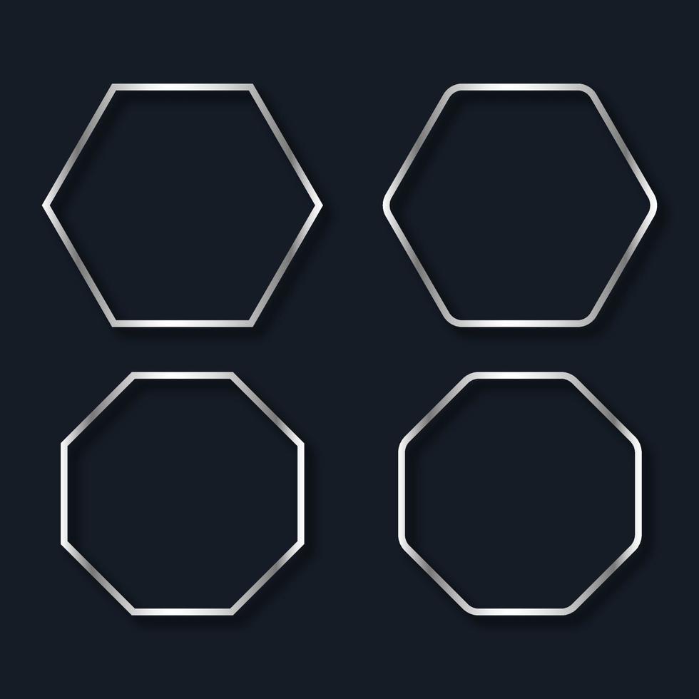 définissez des figures géométriques argentées réalistes. formes hexagonales et octogones avec ombre vecteur