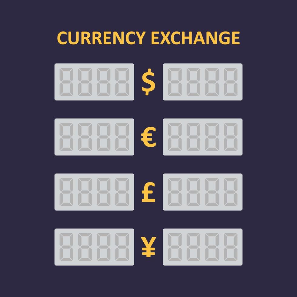 table de change. affichage électronique de change à led. cny, usd, eur, icône gbp. vecteur