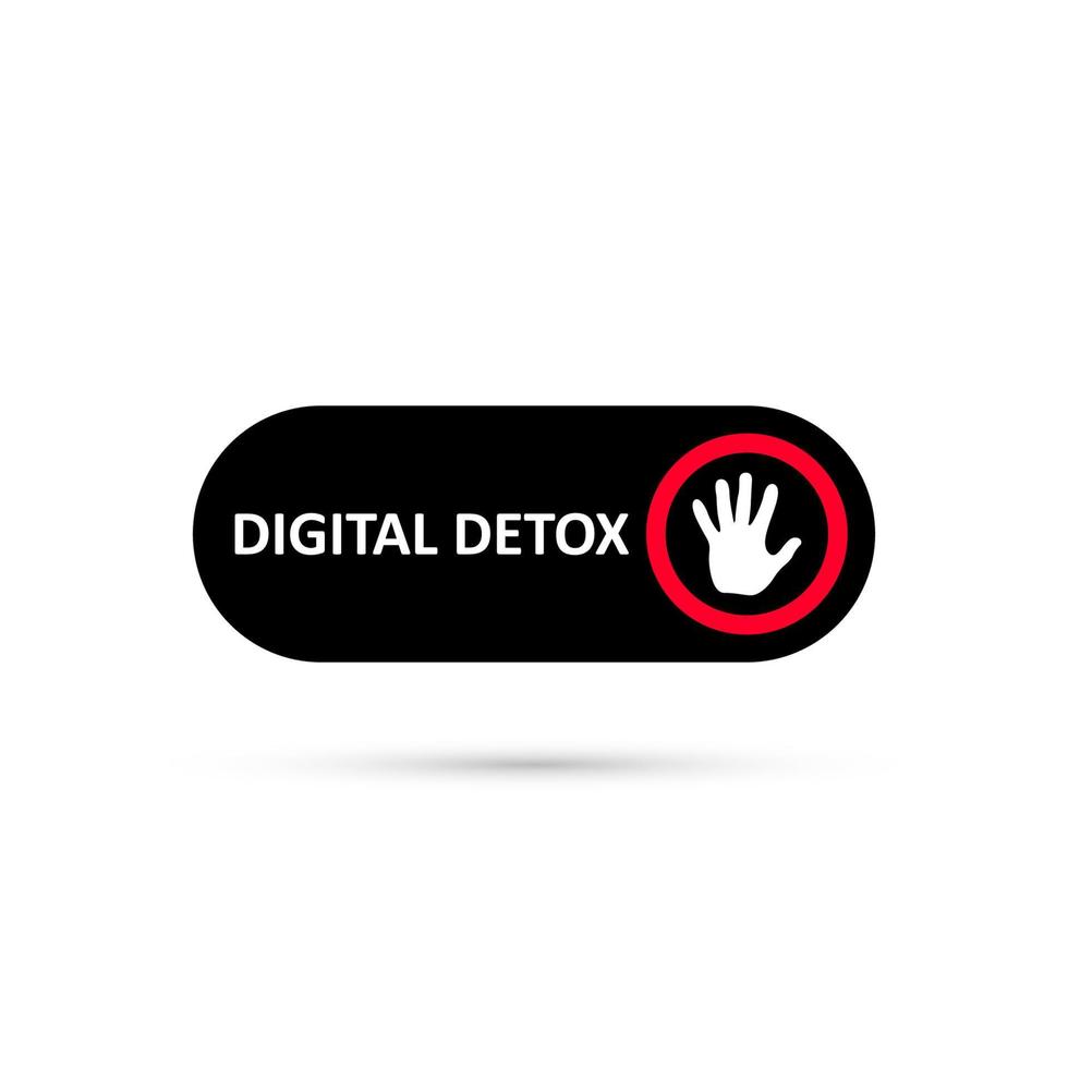 icône de commutateur de désintoxication numérique noir simple. autocollant d'arrêt de désintoxication numérique. activer ou désactiver l'icône. icône de la paume sur le cercle rouge vecteur