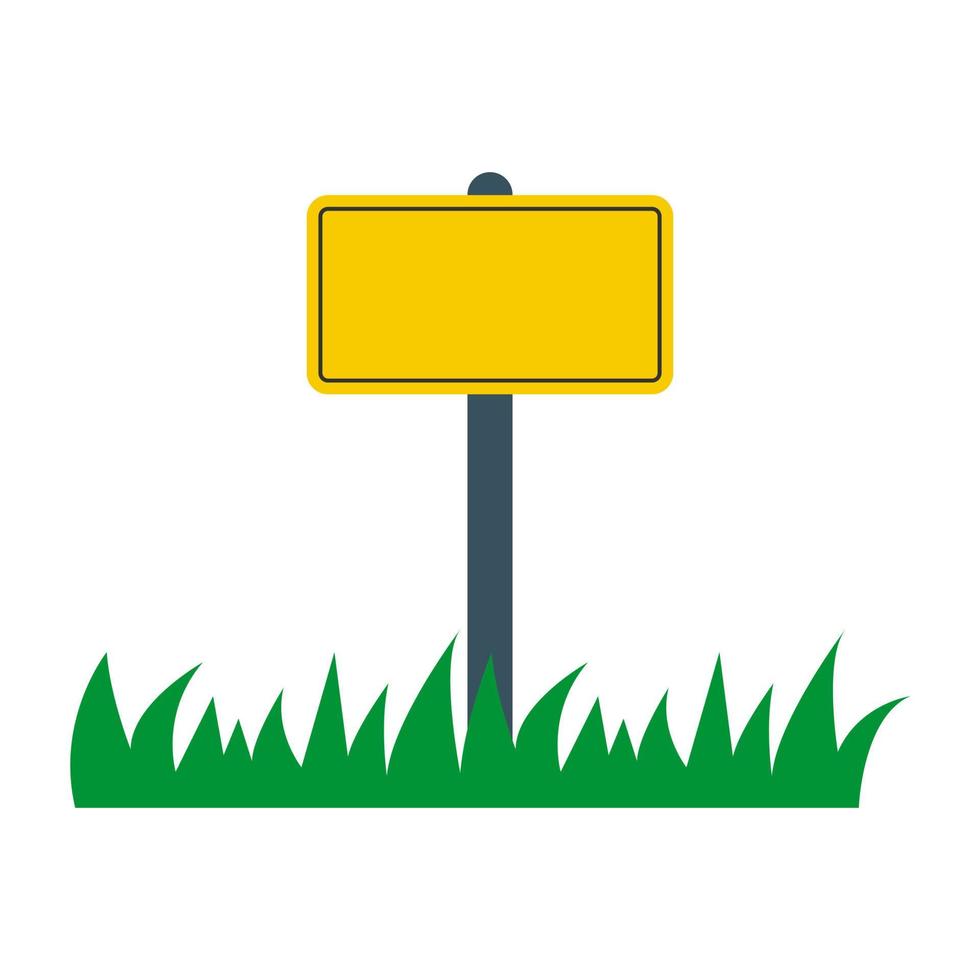rue vierge jaune et panneau de signalisation sur l'herbe. icône de plaque de signe vide. panneau de signalisation routière. vecteur