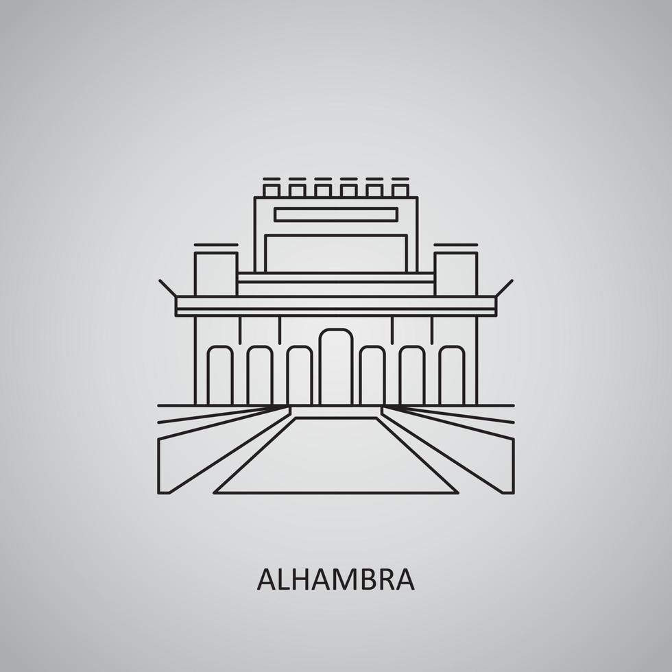l'icône de l'alhambra sur fond gris. espagne, grenade. icône de la ligne vecteur