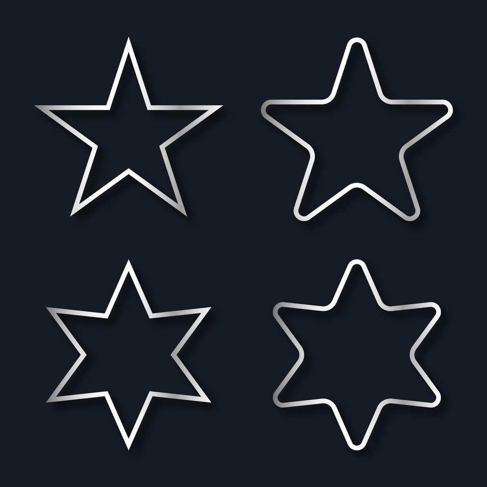 définissez des figures géométriques argentées réalistes. formes d'étoiles avec ombre vecteur