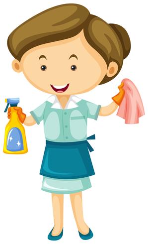 Femme de ménage avec spray nettoyant et chiffon vecteur