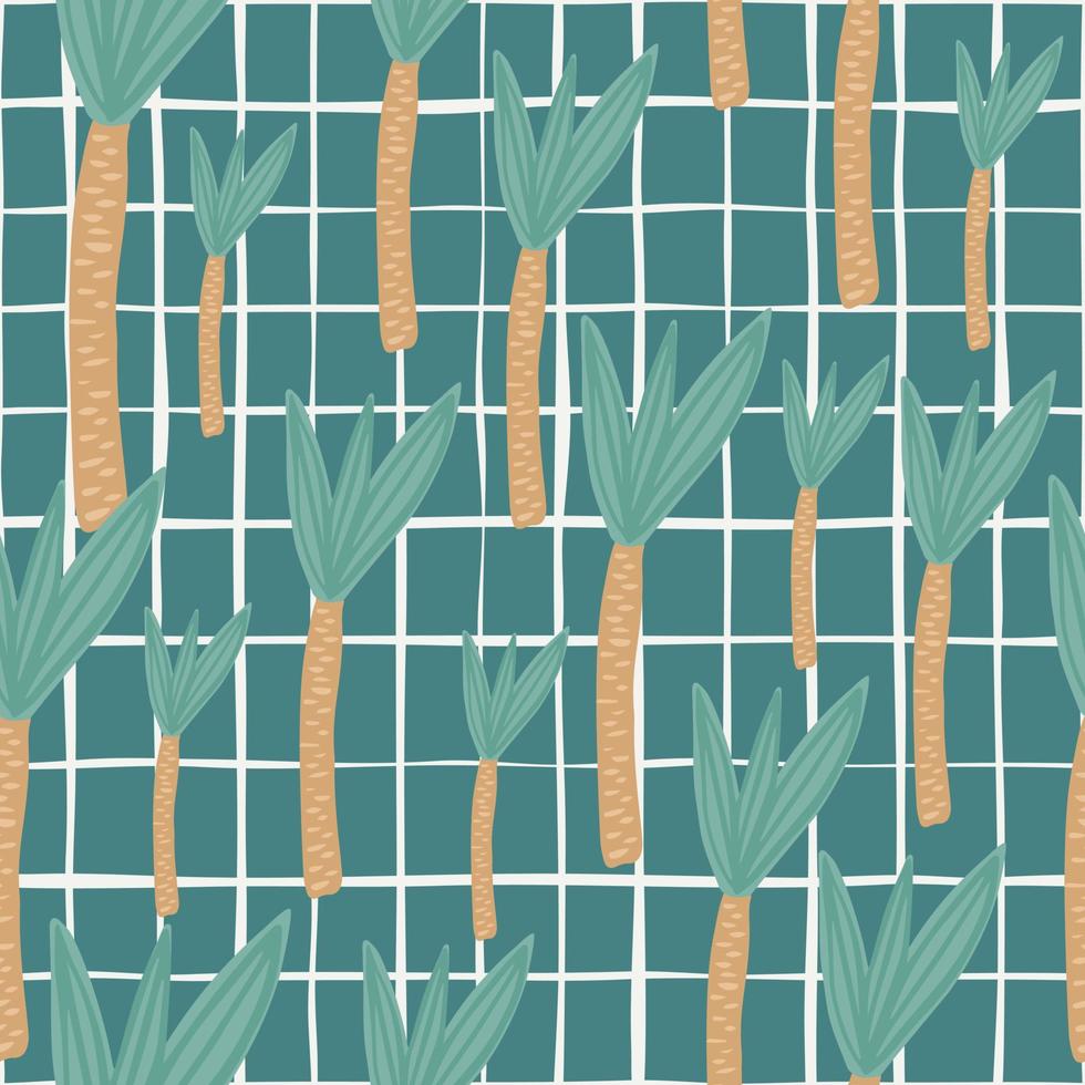 toile de fond géométrique de cocotier. doodle modèle sans couture de palmier tropical sur fond vert. vecteur