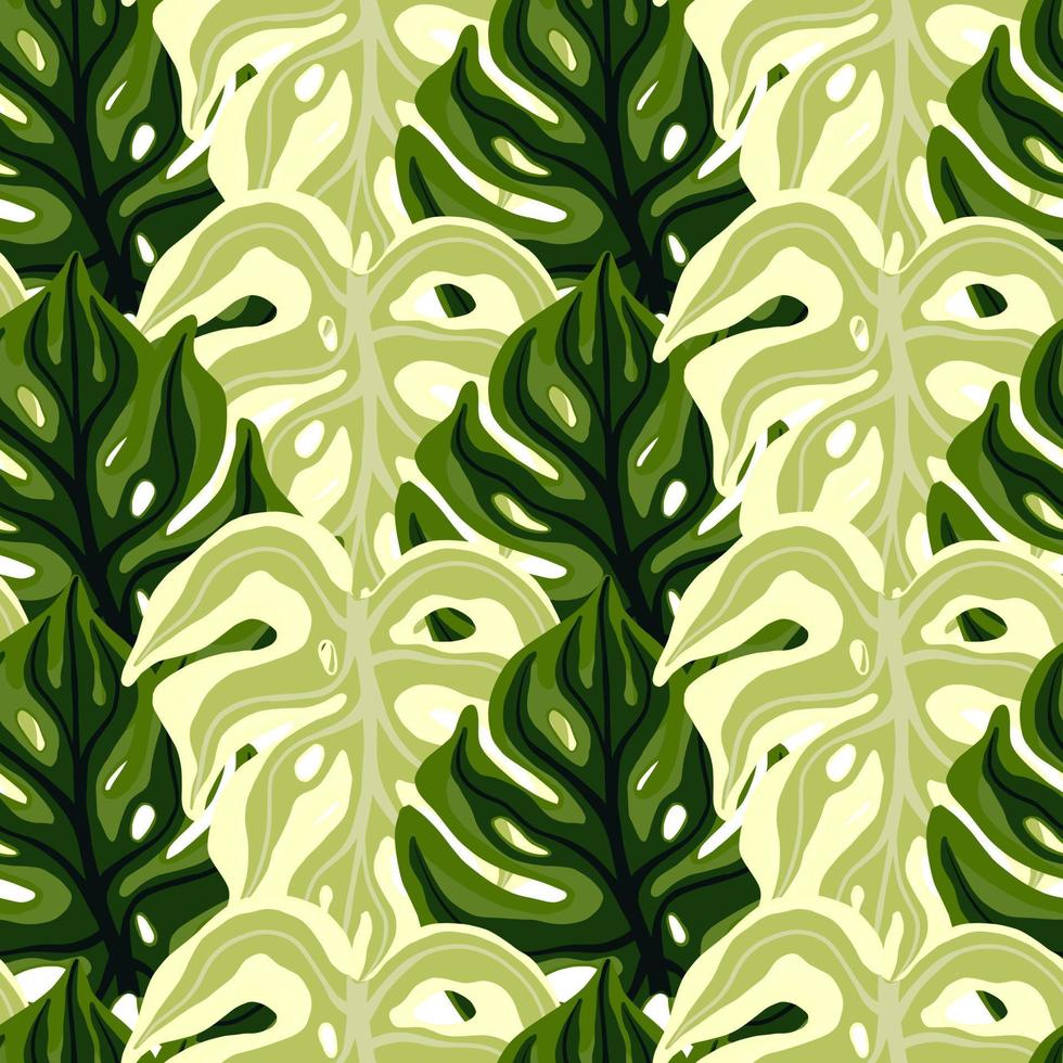 motif harmonieux de couleur verte avec imprimé décoratif de silhouettes de monstère. impression tropique de feuilles vintage. vecteur