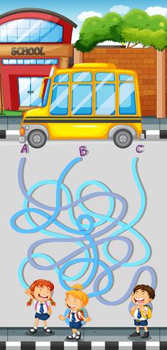 Jeu de labyrinthe avec des élèves et un autobus scolaire vecteur