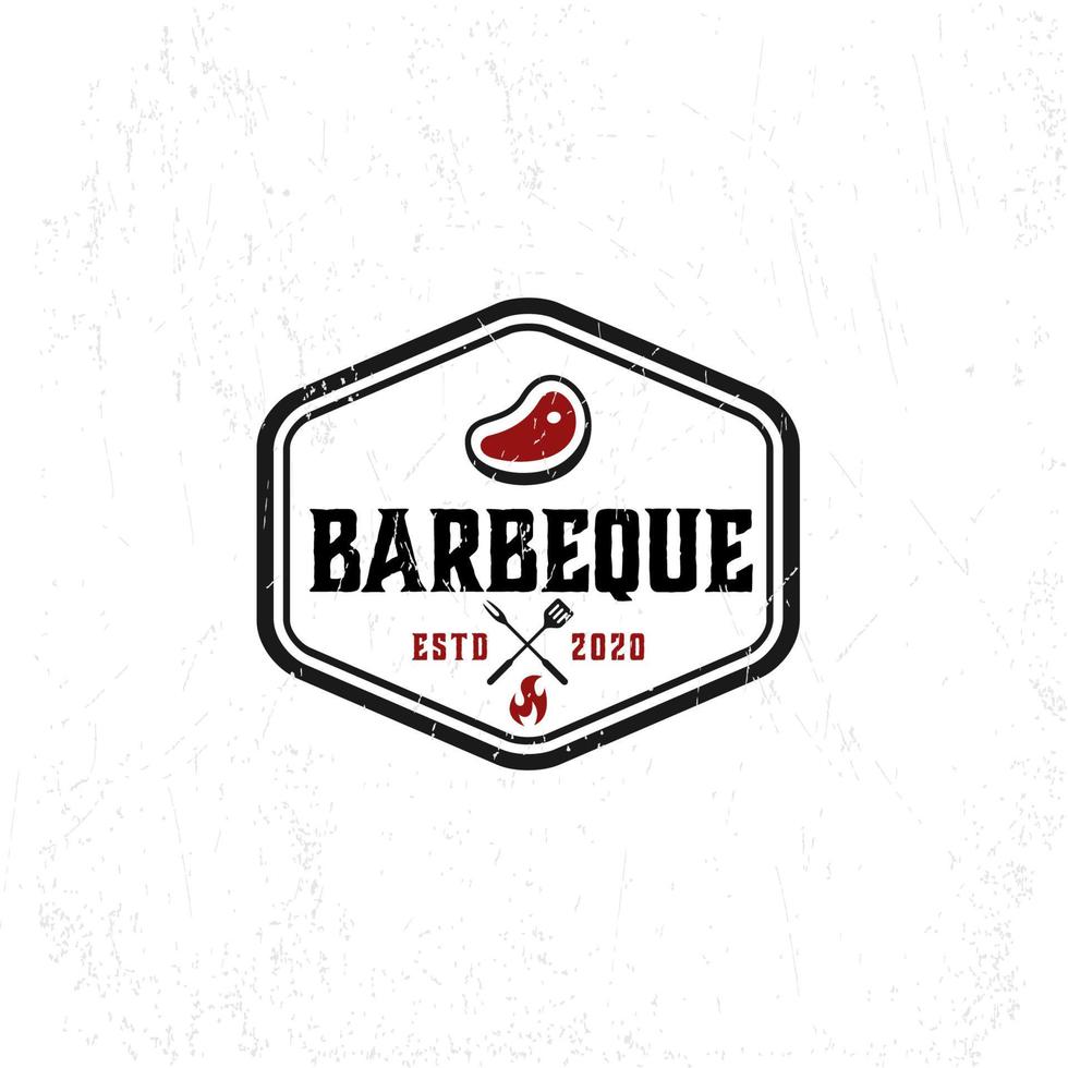 modèle de logo de barbecue avec de la viande vecteur