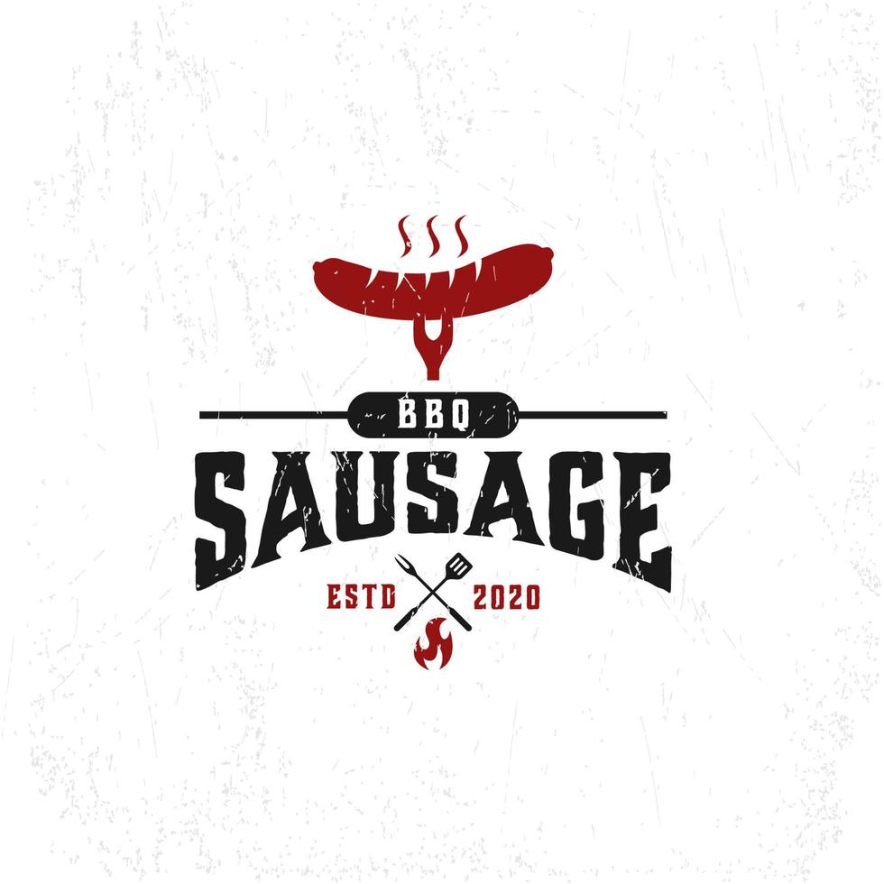 modèle de logo de barbecue avec grill à saucisses vecteur