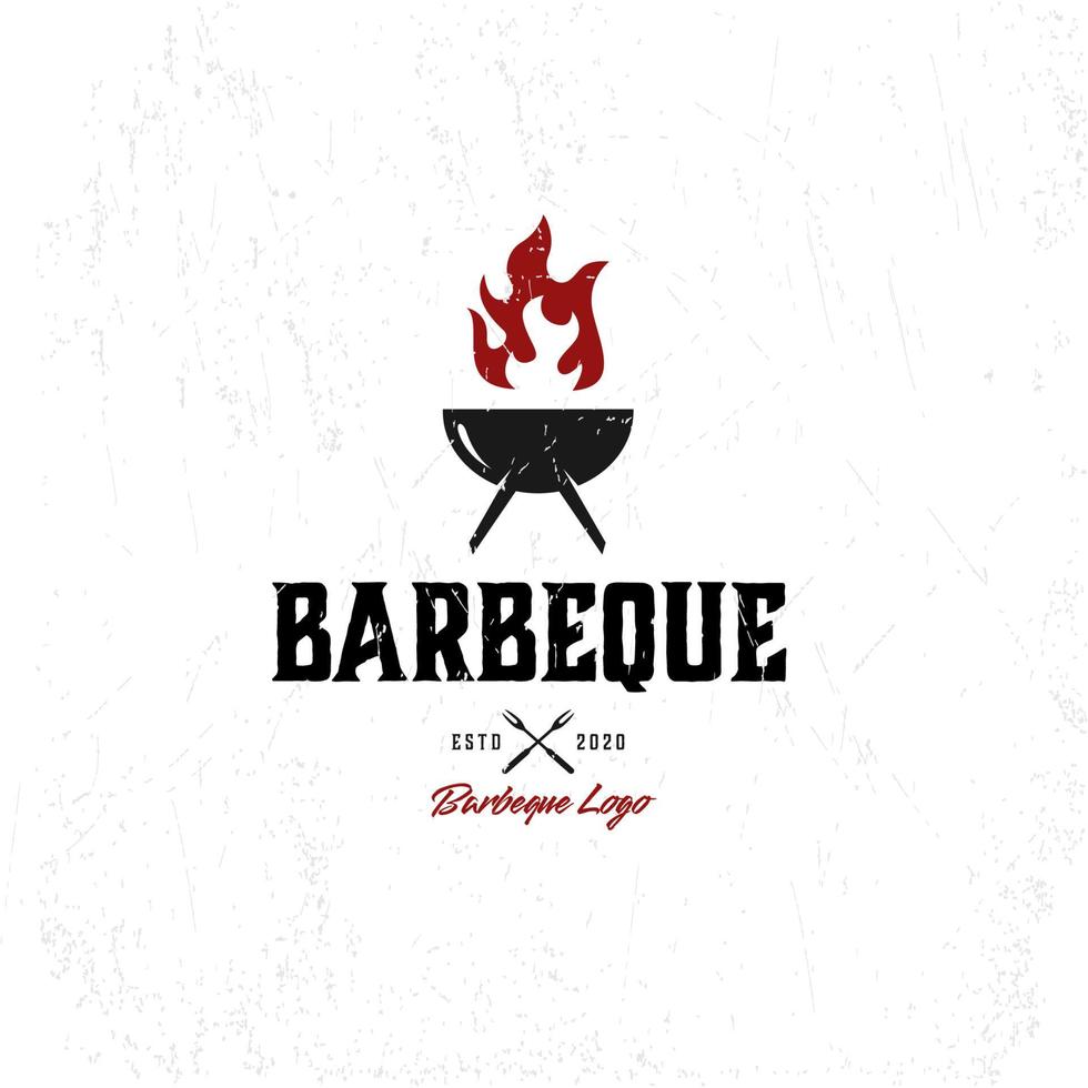 modèle de logo de barbecue avec flamme vecteur