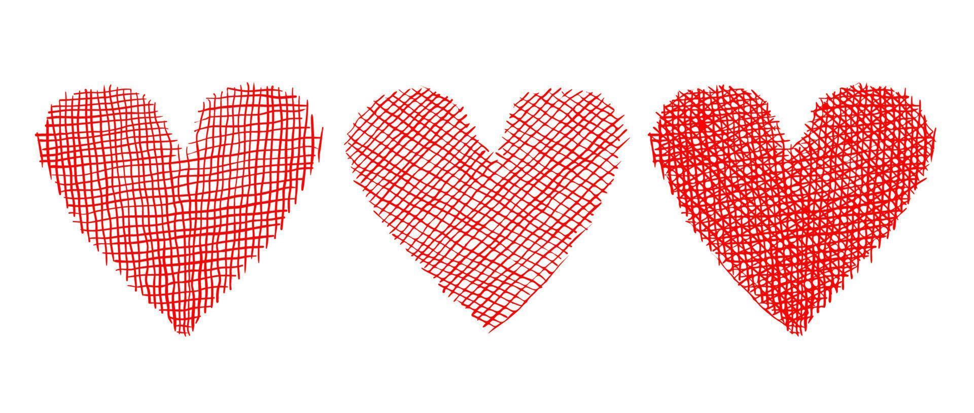 illustration vectorielle de coeurs rouges dans un style grunge pour la saint valentin. vecteur