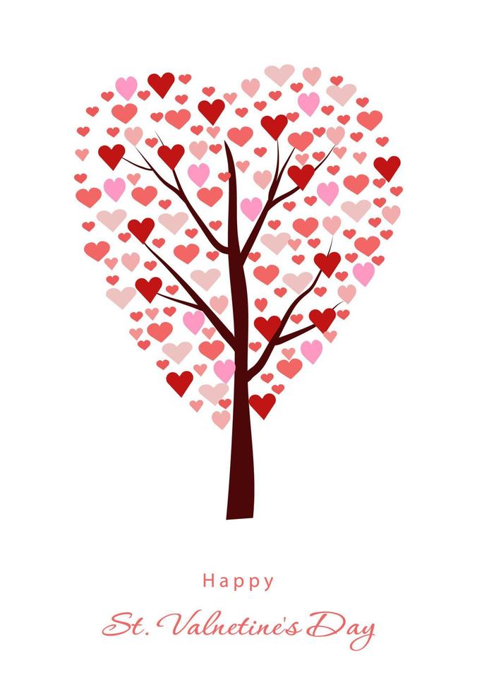 carte de voeux joyeuse saint valentin avec arbre d'amour vecteur