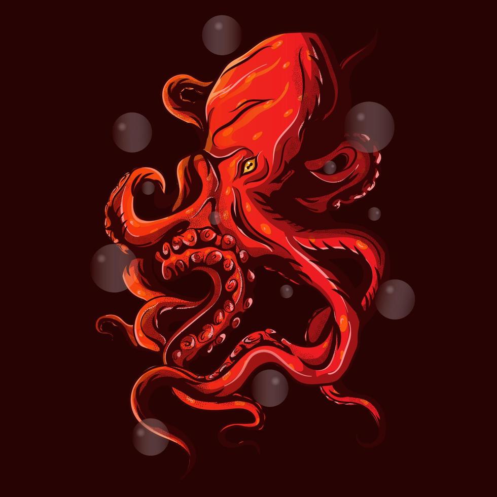 kraken rouge avec illustration vectorielle de bulles vecteur