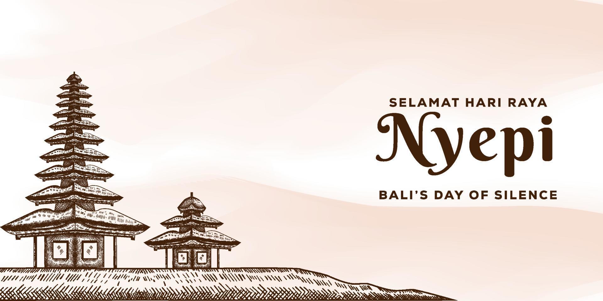 bannière d'illustration du jour du silence de bali dessinée à la main. conception d'affiche nyepi vecteur