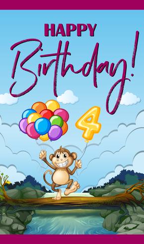 Carte de joyeux anniversaire avec singe et ballons vecteur