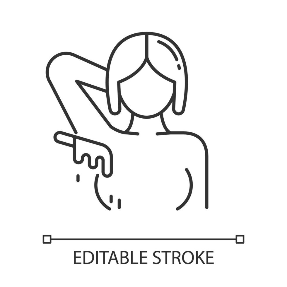 icône linéaire d'épilation des aisselles. procédure d'épilation des aisselles féminines. épilation à la cire chaude naturelle au sucre. illustration de la ligne mince. symbole de contour. dessin de contour isolé de vecteur. trait modifiable vecteur